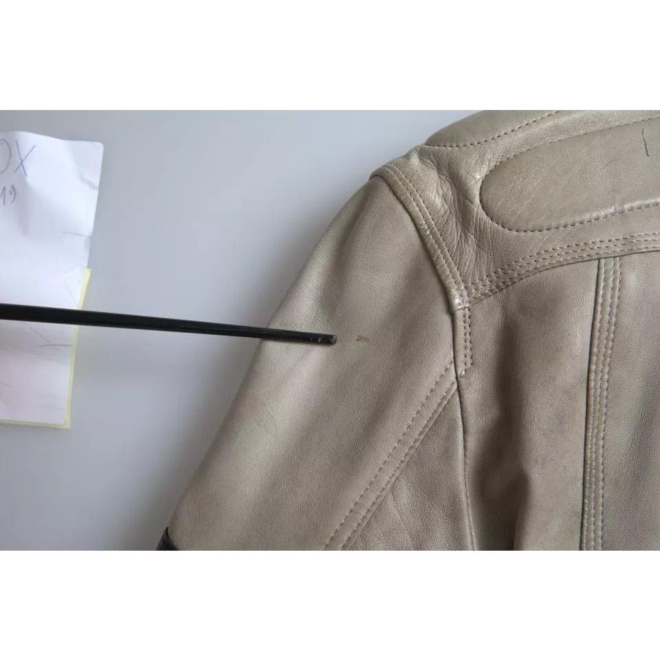 Dolce & Gabbana Beige Leather Full Zip Biker Coat Jacket JKT4052-48