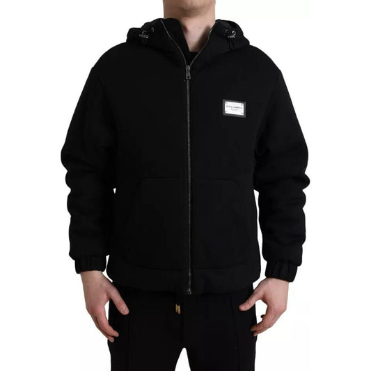 Dolce & Gabbana Black Cotton Hooded Logo Bomber Jacket JKT4014-46