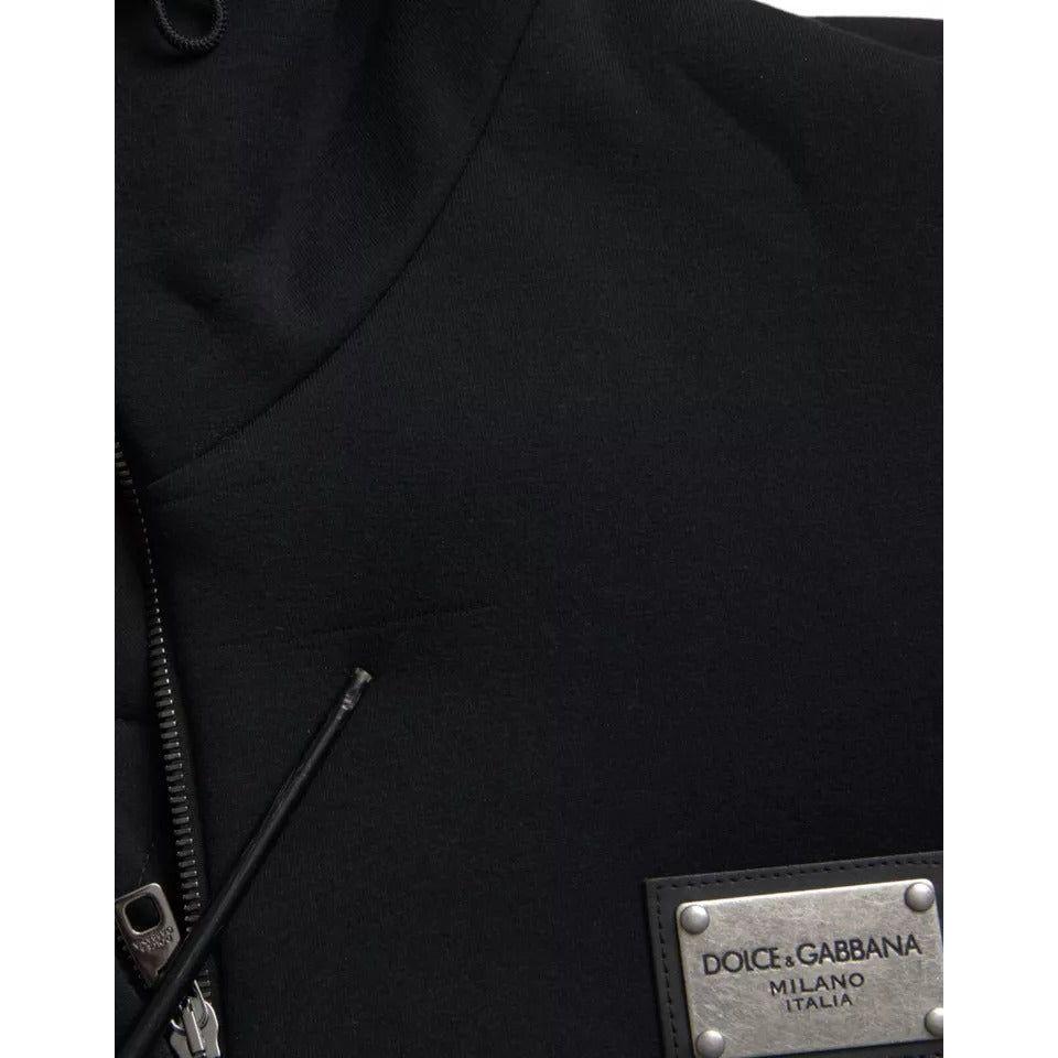 Dolce & Gabbana Black Cotton Hooded Logo Bomber Jacket JKT4014-46