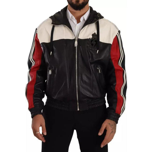 Dolce & Gabbana Black Leather Hooded Blouson Jacket JKT3032-50