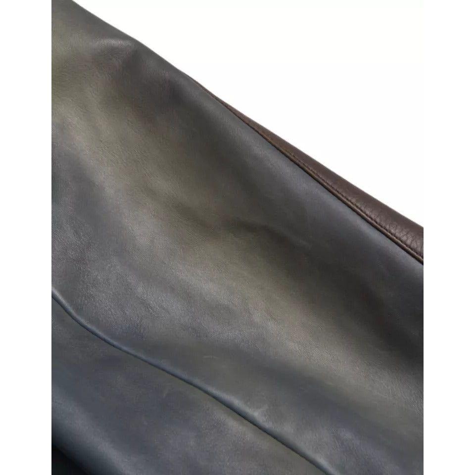 جاكيت بايكر بلوزون من الجلد الأزرق بسحّاب كامل من دولتشي آند غابانا