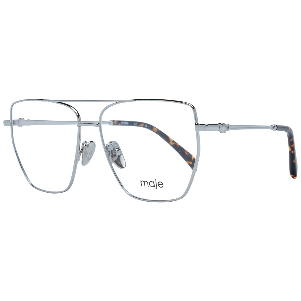 Maje Silver Women Glasses Frame, aviator style, metal full-rim, silver color, demo lenses, includes branded case.