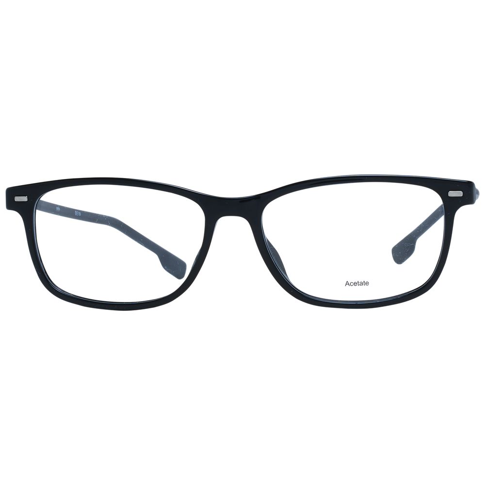 Hugo Boss Black Men Glasses Frame in acetate, full-rim rectangle style with 54mm width, includes branded case.