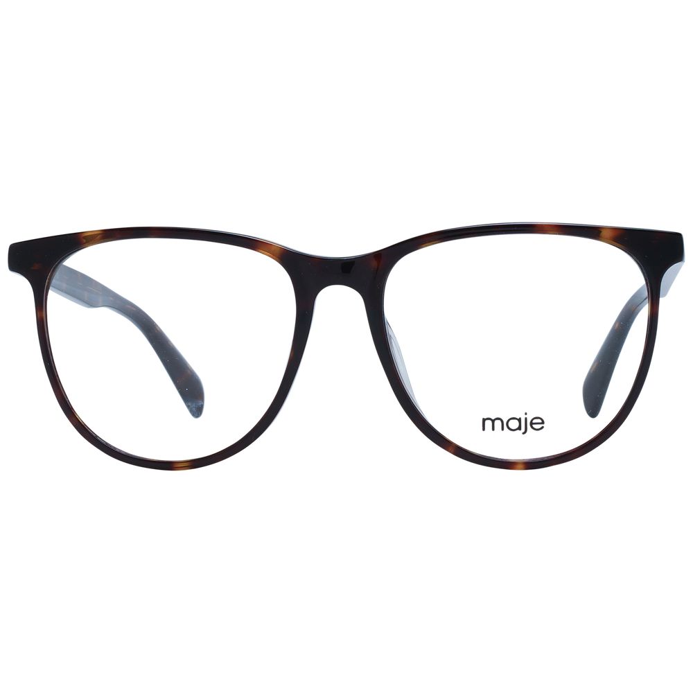 Maje Brown Women Glasses Frame, full-rim acetate style with 53mm lens width, featuring round design and includes branded case.