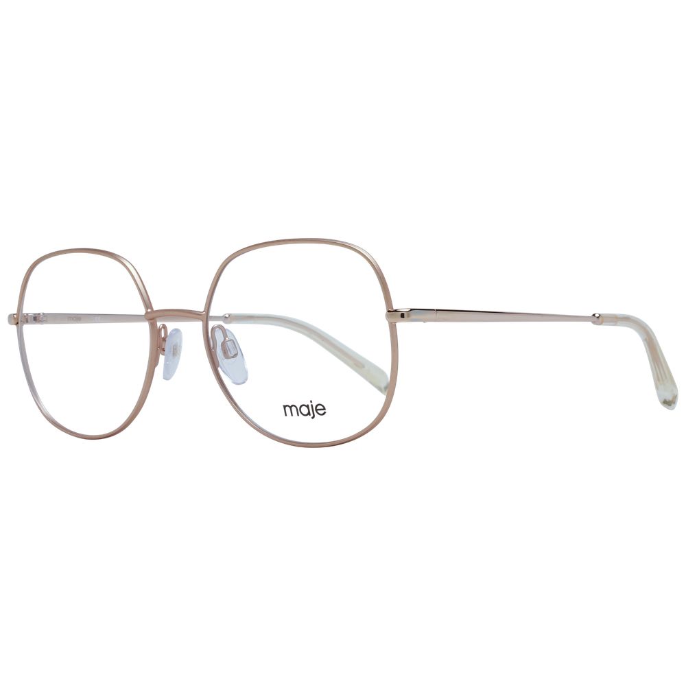 Maje Gold Women Glasses Frame in full-rim stainless steel with square design, featuring 54-18-135 size, demo lenses, and branded case.