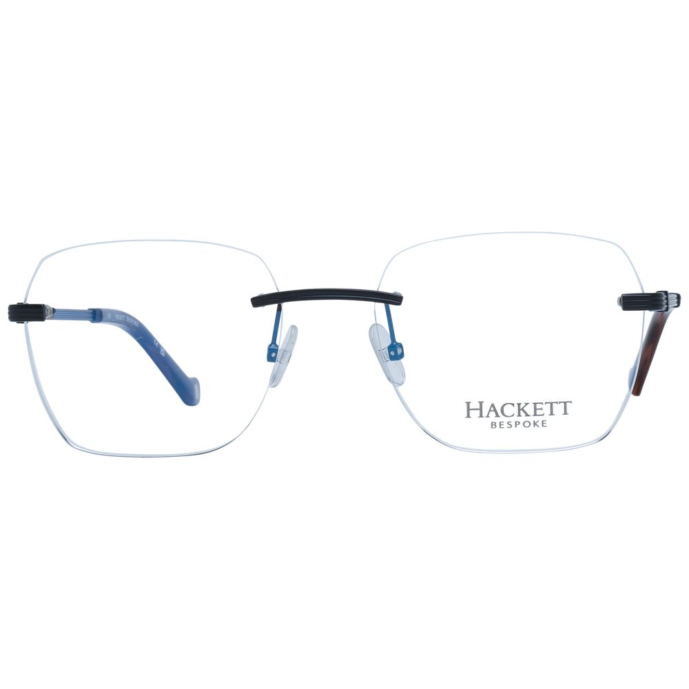 Hackett Black Men Glasses Frame - Rimless square style with black metal frame, demo lenses, branded case included.