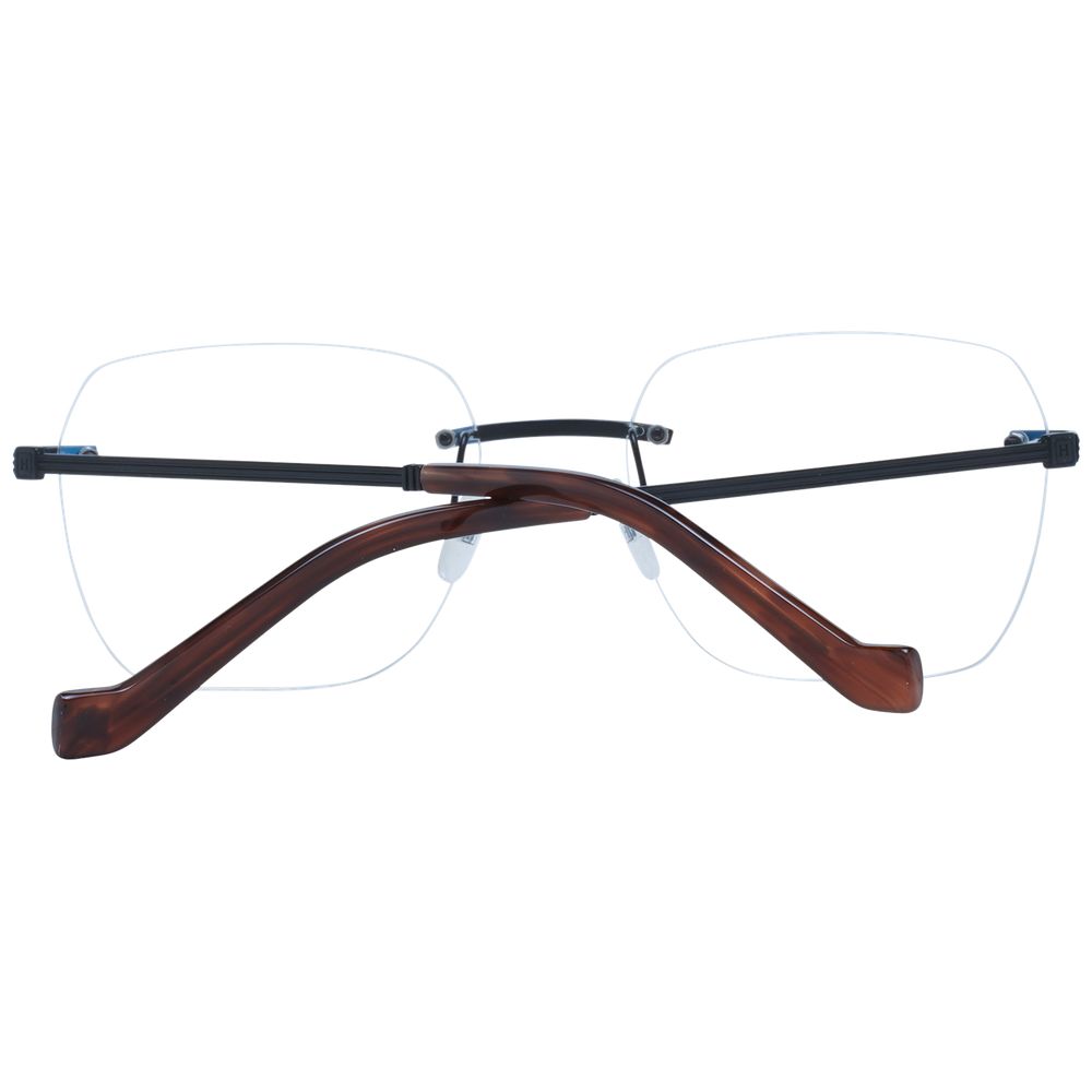 Hackett Black Men Glasses Frame, metal rimless black frames with square style design, includes branded case, lens width 53, temples 145.