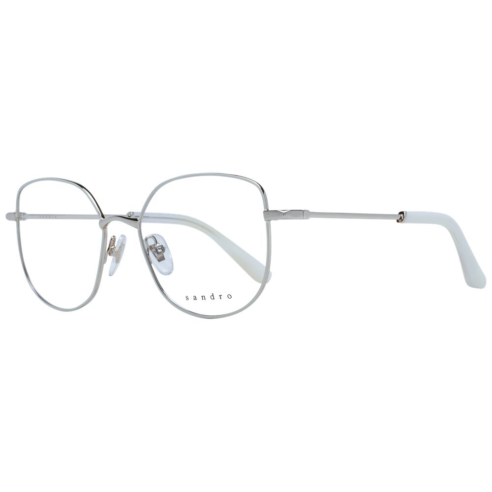 Sandro White Women Glasses Frame, full-rim square style in white stainless steel with demo lenses. Frame size 51-17-135, includes branded case.