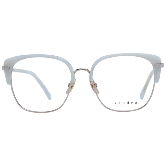 Sandro White Women Glasses Frame in stainless steel, full-rim style with demo lenses, 51-16-140 size, includes branded case.