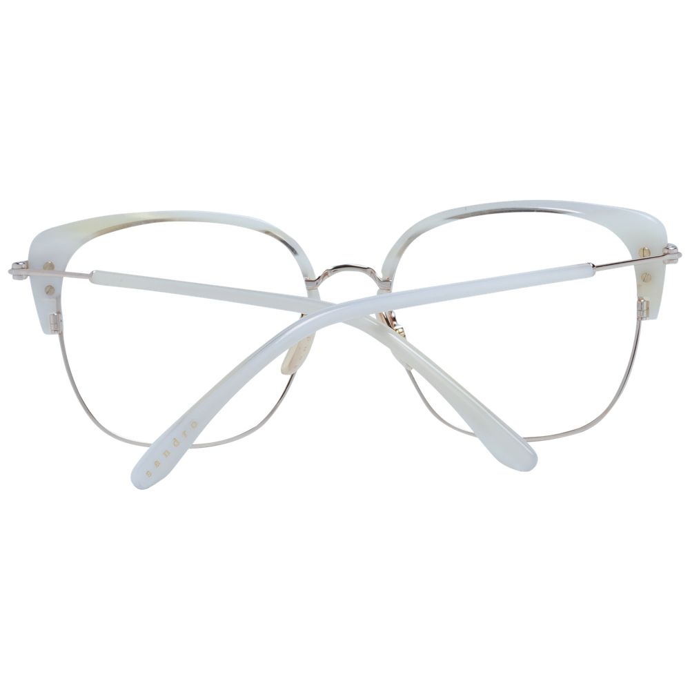 Sandro White Women Glasses Frame with stainless steel full-rim, browline style, packed in a branded case, featuring demo lenses.