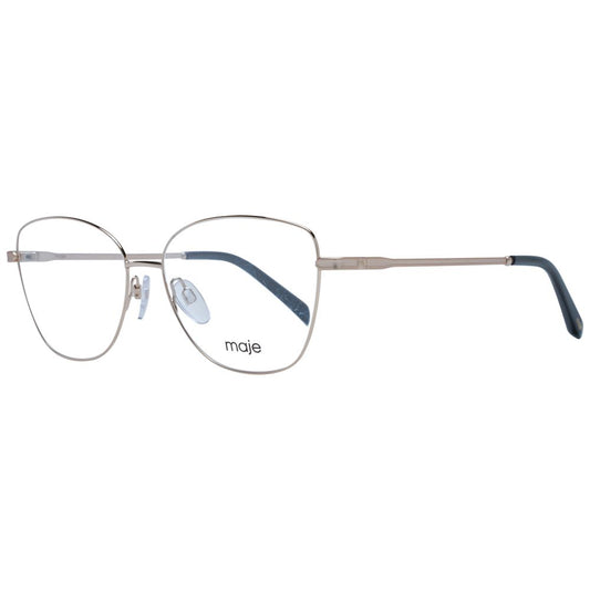 Maje Gold Women Glasses Frame in stainless steel, full-rim style with square shape, demo lenses, and branded case.