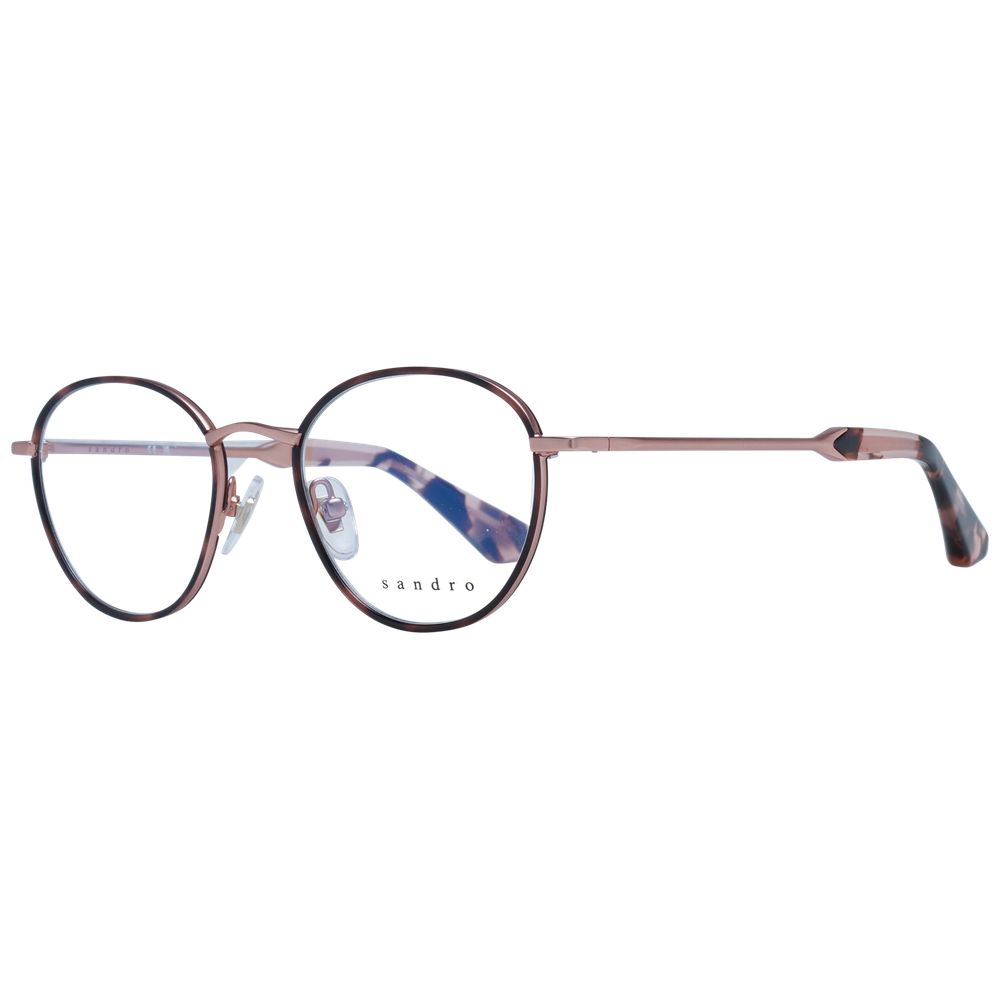 Sandro Brown Women Glasses Frame in stainless steel with full-rim round style and demo lenses. Includes branded case. Size 48-19-135.