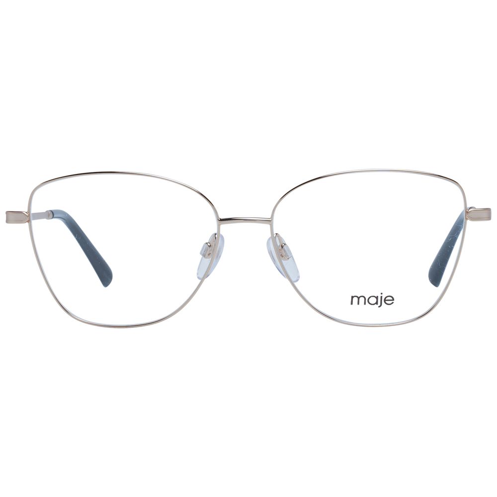 Maje Gold Women Glasses Frame full-rim stainless steel square design with demo lenses, size 54-14-135, includes branded case.