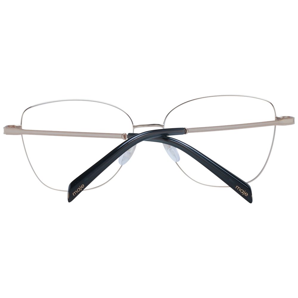 Front view of Maje Gold Women Glasses Frame with stainless steel and full-rim square design, lenses width 54, temples length 135, includes branded case.