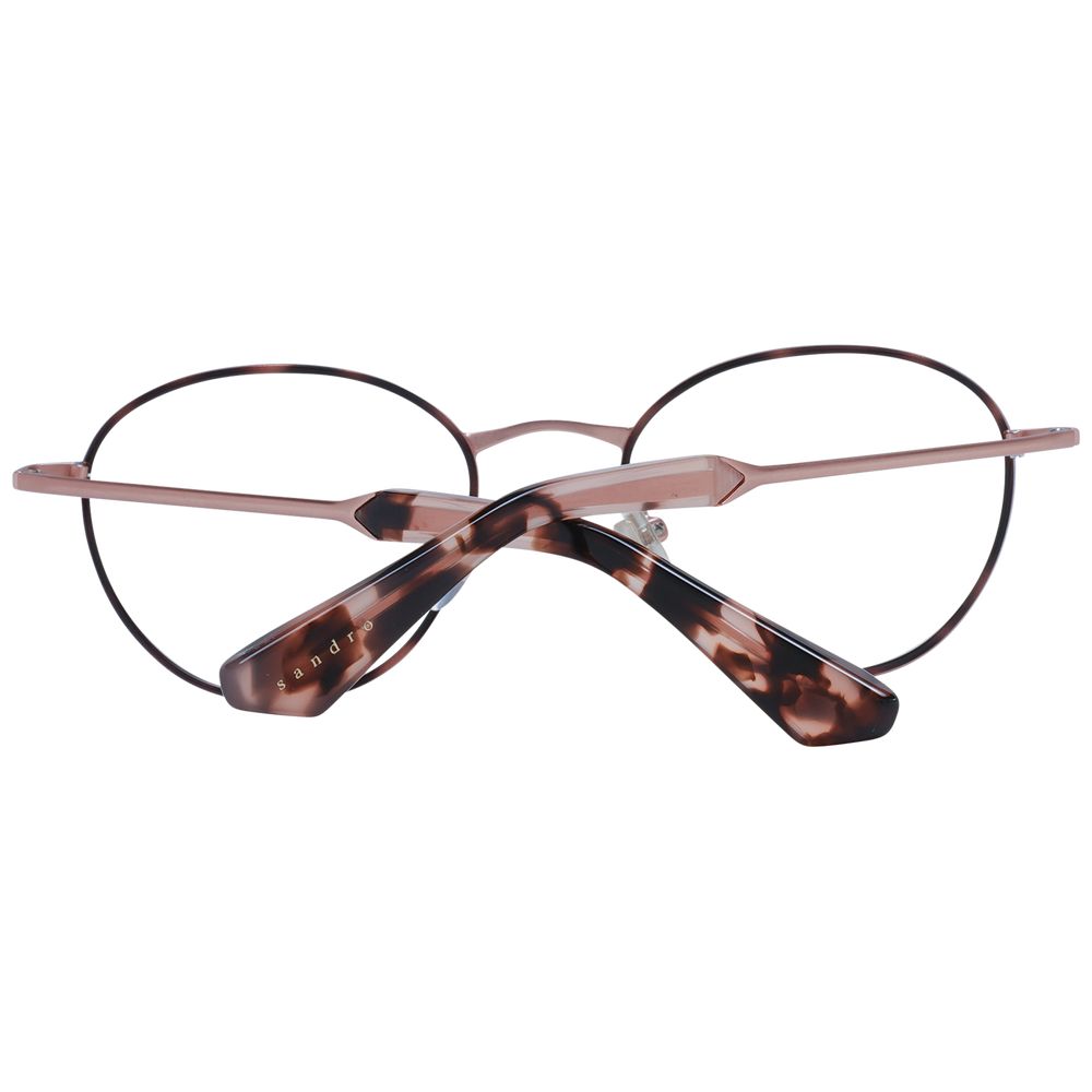 Sandro Brown Women Glasses Frame - Round brown full-rim stainless steel frame with demo lenses, 48-19-135 size, includes branded case.