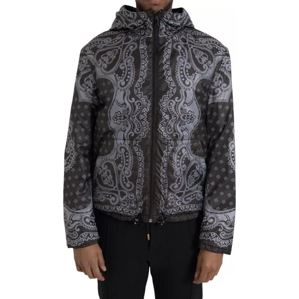 Dolce & Gabbana Gray Bandana Hooded Full Zip Bomber Jacket JKT3863-50