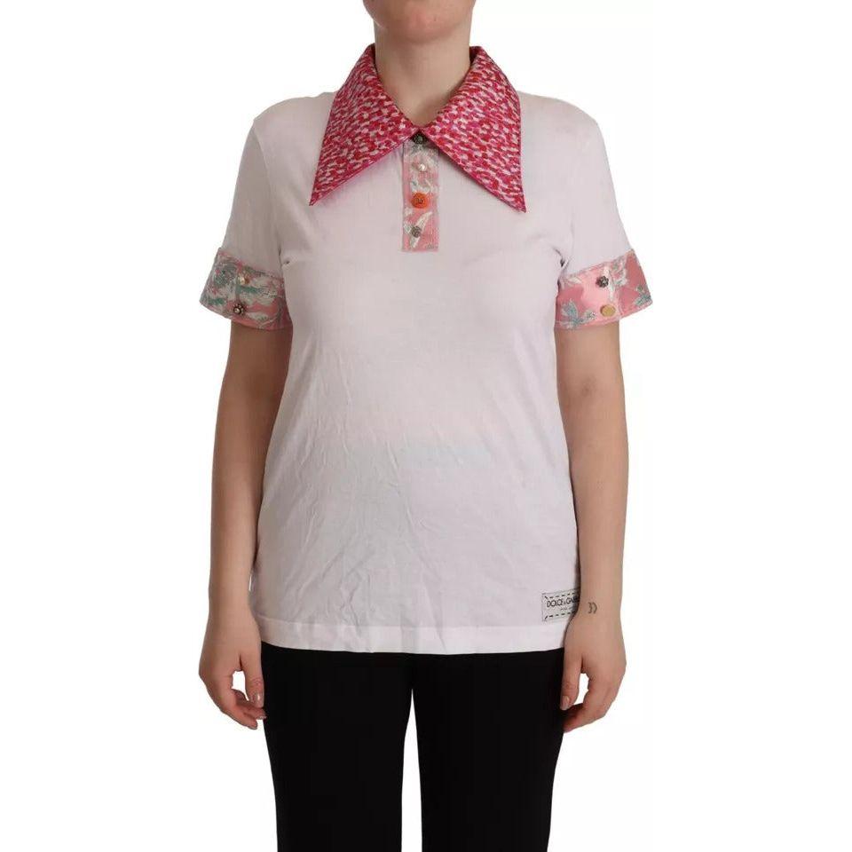 تي شيرت دولتشي آند غابانا سارتوريا أبيض بأزرار وياقة واسعة