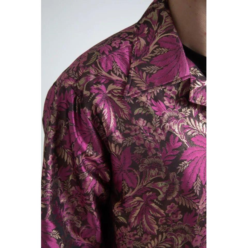 Dolce & Gabbana Fuchsia Pink Floral Jacquard Button Down Shirt TSH84203-41