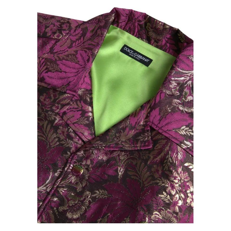 Dolce & Gabbana Fuchsia Pink Floral Jacquard Button Down Shirt TSH84203-41