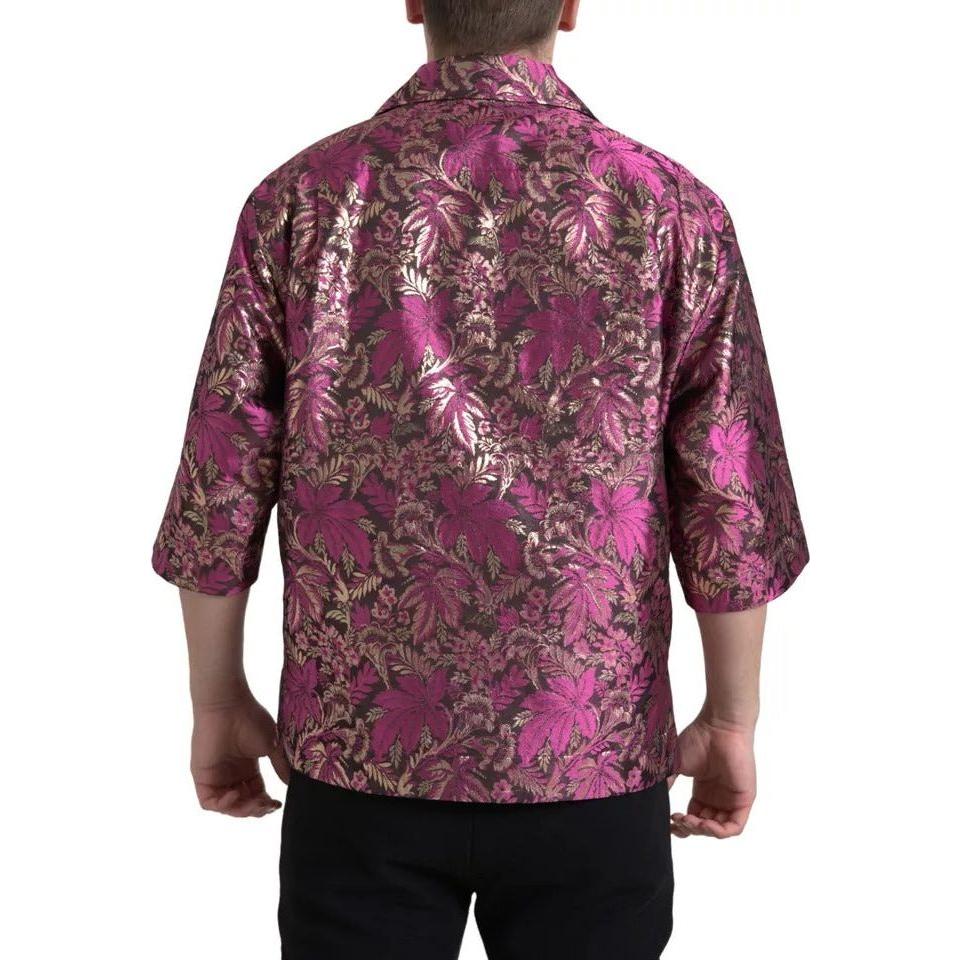 Dolce & Gabbana Fuchsia Pink Floral Jacquard Button Down Shirt TSH84203-41
