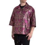 Dolce & Gabbana Fuchsia Pink Floral Jacquard Button Down Shirt TSH84203-41