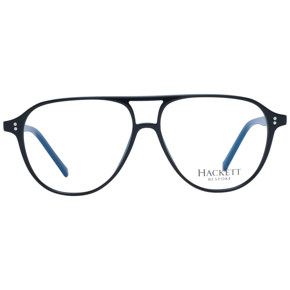 Hackett Black Men Glasses Frame in black acetate, aviator full-rim style with demo plastic lenses, size 54-12-145, includes branded case.