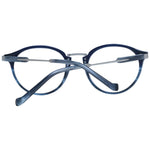 Hackett Blue Men Glasses Frame, full-rim acetate with demo lenses, round style, size 50-19-145, includes branded case.