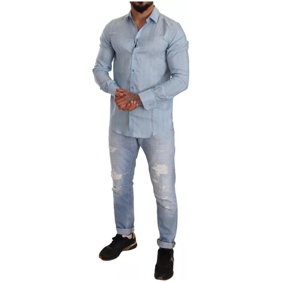 فستان رسمي من الحرير مخطط باللون الأزرق من دولتشي آند غابانا، قميص مارتيني