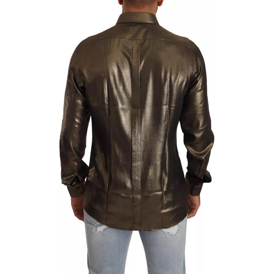 قميص علوي من الحرير بتطريز تاج من DG باللون الذهبي المعدني من Dolce &amp; Gabbana