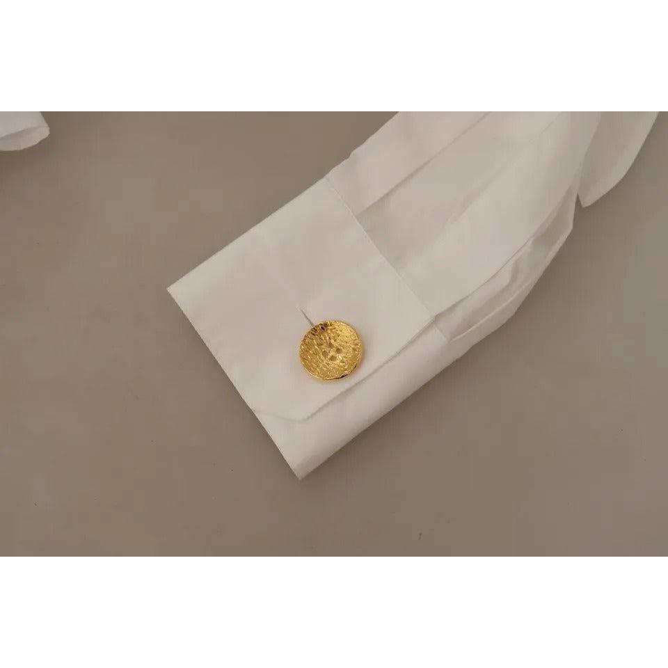 قميص رسمي بأكمام طويلة وياقة من القطن باللون الأبيض من دولتشي آند غابانا