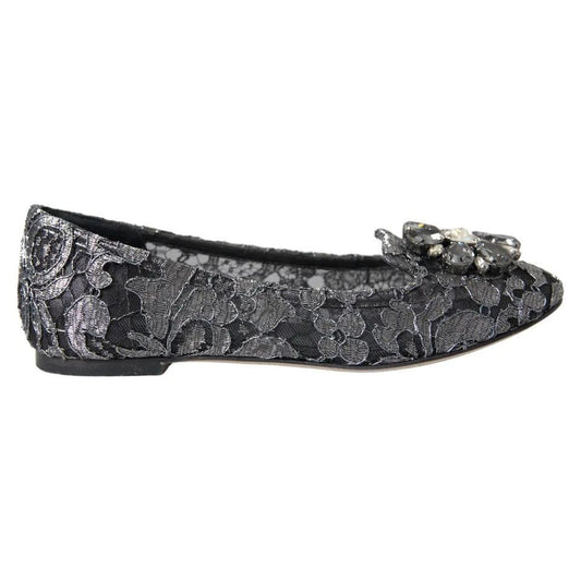 Dolce & Gabbana Gray Black Lace Crystal Ballet Loafers Shoes LA10882-35
