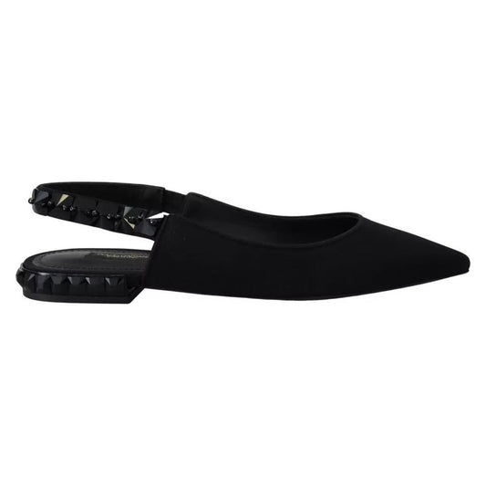 Dolce & Gabbana Black Flats Crystal Slingback Charmeuse Shoes LA10051-36