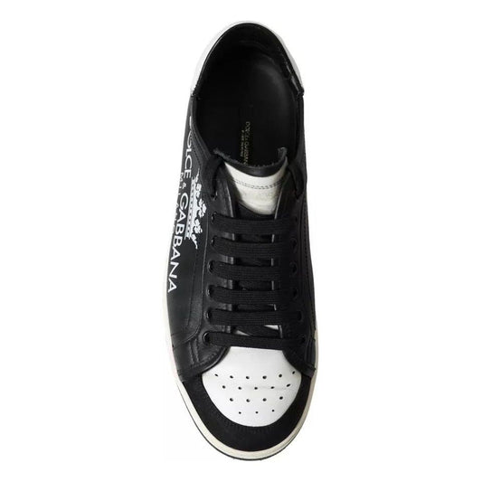 Dolce & Gabbana Black Leather Crown Milano Men Sneakers Shoes MV5462-41
