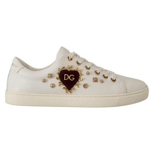 Dolce & Gabbana White Leather Gold Red Heart Sneakers Shoes LA9896#1-35