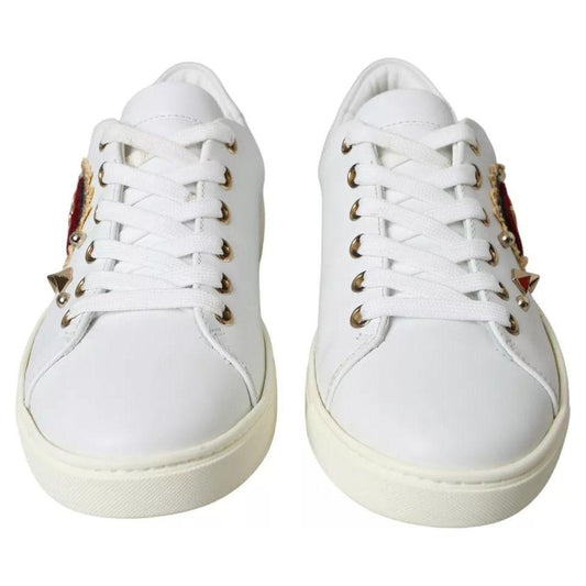 Dolce & Gabbana White Portofino Sacred Heart Sneakers Women Shoes LA10835-35/35.5