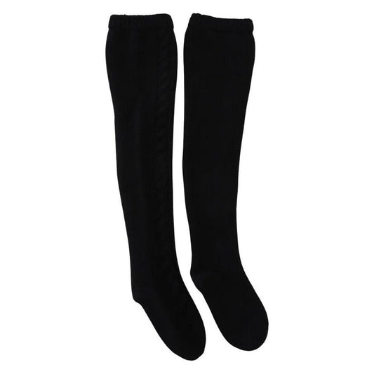 Dolce & Gabbana Black Wool Knit Calf Long Women Accessory Socks SCS2067-S