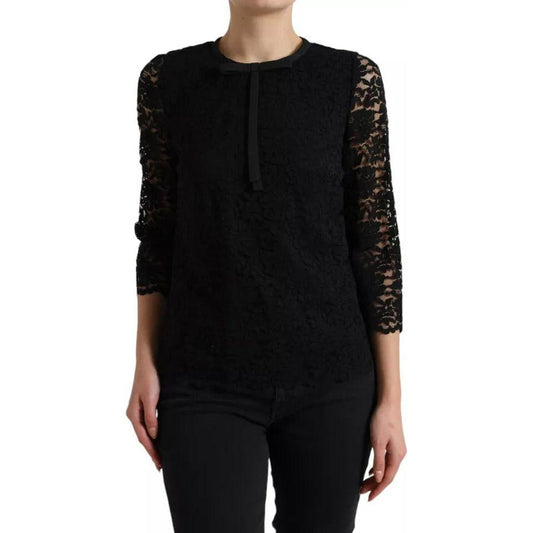 Dolce & Gabbana Black Floral Lace Blouse T-shirt Staff Top TSH4899-38
