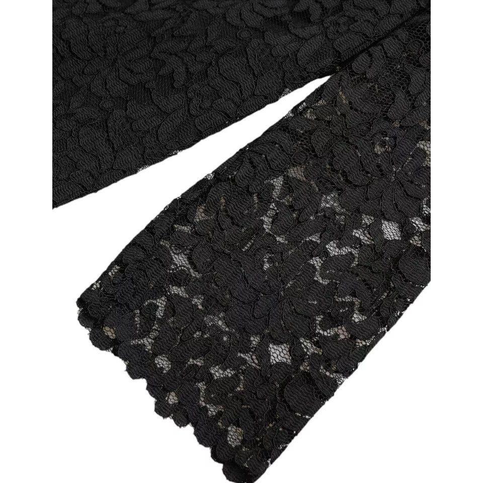Dolce & Gabbana Black Floral Lace Blouse T-shirt Staff Top TSH4899-38