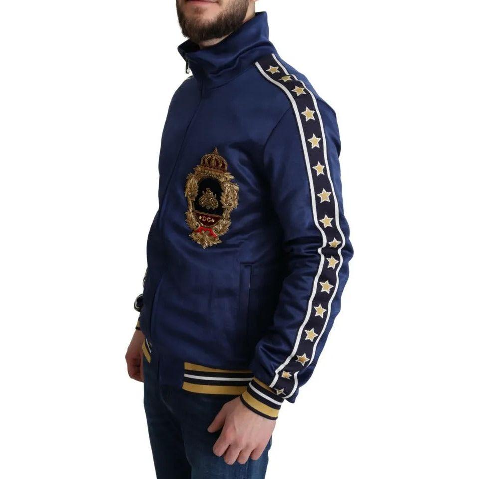 Dolce & Gabbana Blue Heraldic Patch Striped King Bee Sweater