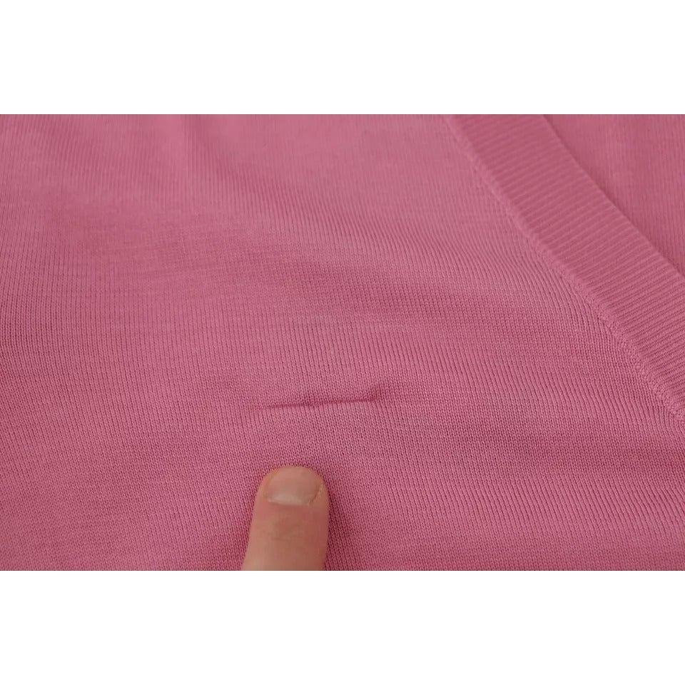 Dolce & Gabbana Pink 100% Silk Button Down Cardigan Sweater