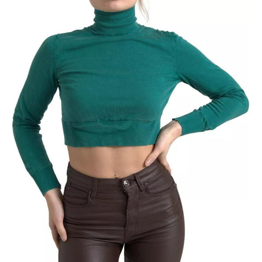 Dolce & Gabbana Dark Green Turtleneck Cropped Pullover Sweater TSH83131-40