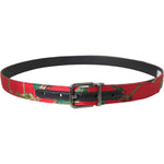 Dolce & Gabbana Red Leather Jacquard Silver Metal Buckle Belt Dolce & Gabbana Dark Slate Gray