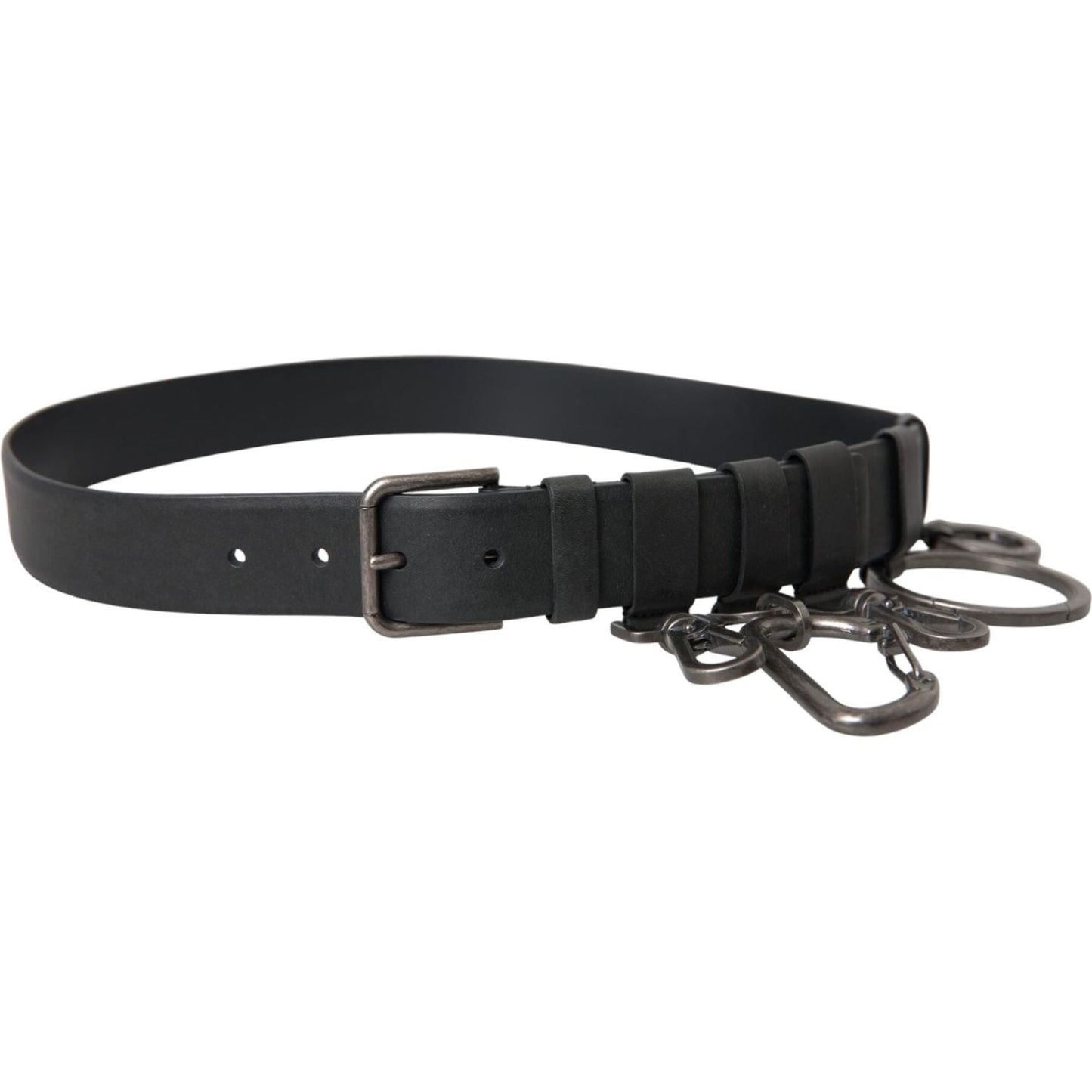 Dolce & Gabbana Black Calf Leather Silver Metal Buckle Belt