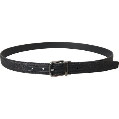 Dolce & Gabbana Black Glittered Leather Silver Buckle Belt