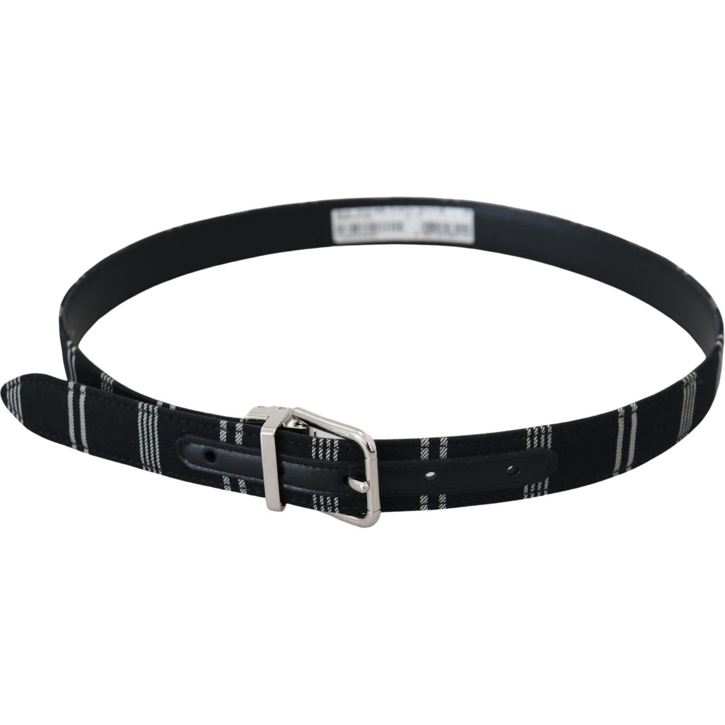 Dolce & Gabbana Black White Cotton Metal Silver Buckle Belt