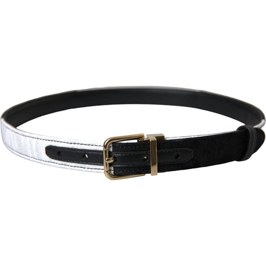 Dolce & Gabbana Black White Patchwork Gold Metal Buckle Belt WMB407-80