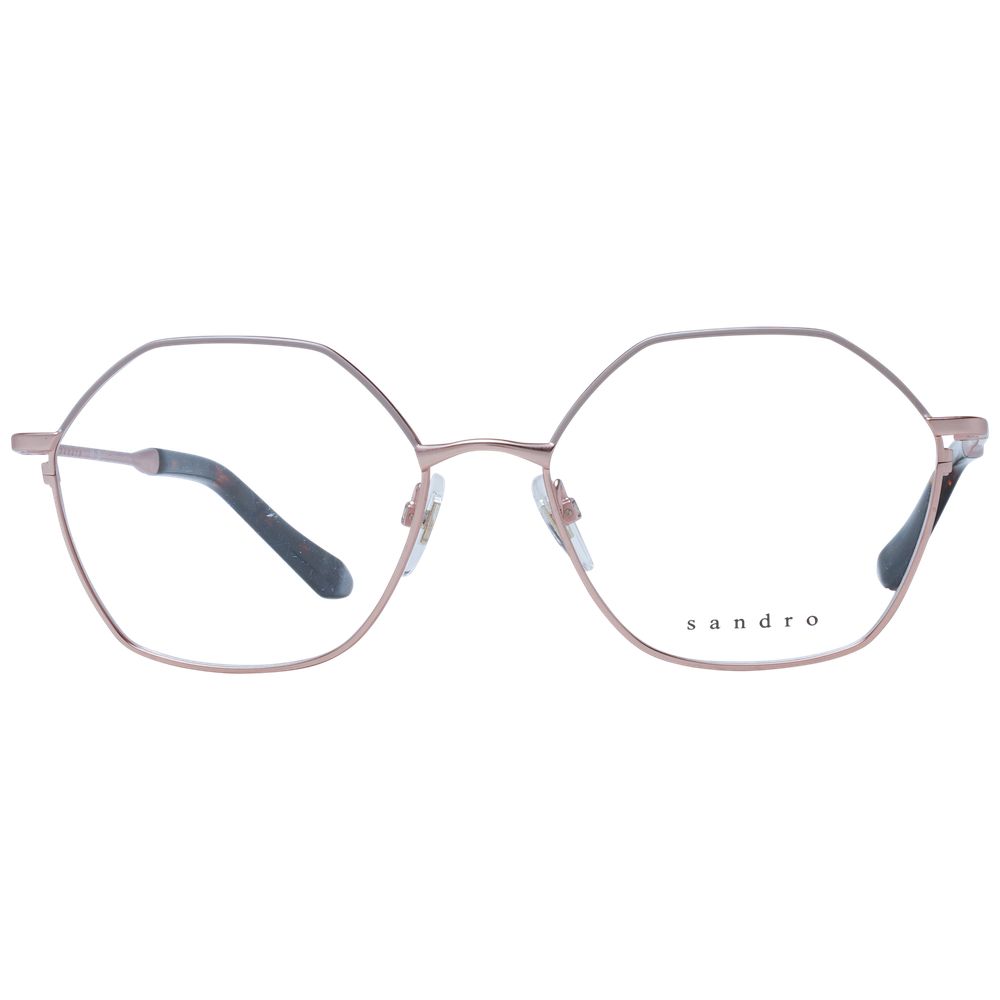 Sandro Rose Gold Women Glasses Frame in stainless steel with full-rim design and demo lenses, perfect for a stylish look.