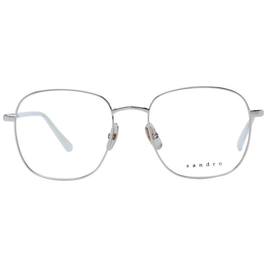 Sandro Silver Women Glasses Frame in stainless steel with full-rim square design, size 52-18-140, demo lenses included with branded case.