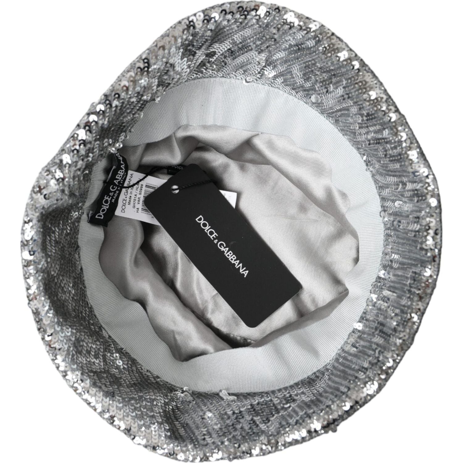 قبعة دلو من النايلون مرصعة بالترتر الفضي للرجال من دولتشي آند غابانا