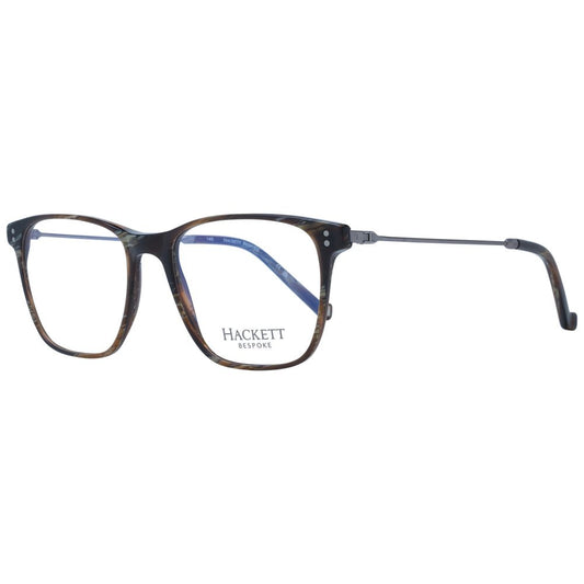 Hackett Brown Men Glasses Frame - full-rim brown acetate rectangle for men with demo lenses, includes branded case.